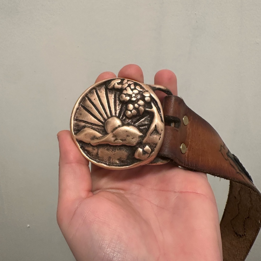 TECH ETHER ABSTRACT COLORADO SUN BRASS HIPPIE BELT BUCKLE! VINTAGE! RARE! 1970s
